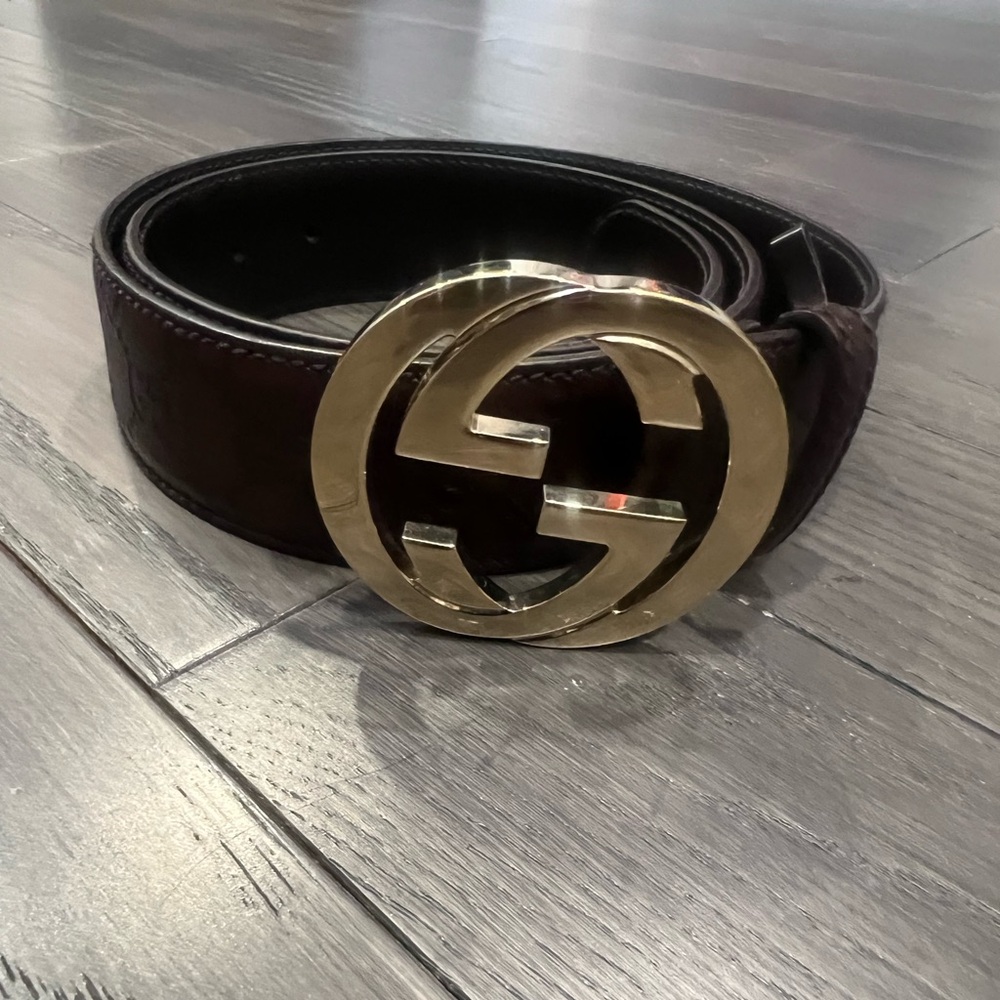 Gucci Brown Leather Belt with Iconic GG Buckle